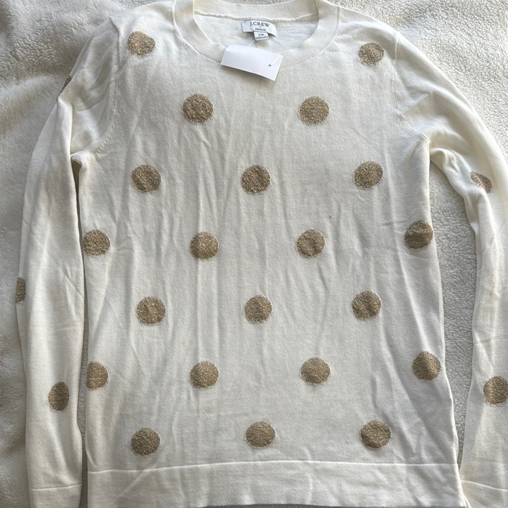J. Crew Factory Cream and Gold Polka Dot Sweater
